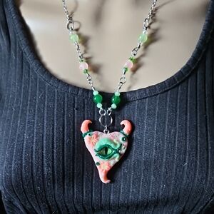 Handcrafted Green and Pink Pendant Necklace